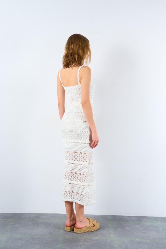 Ajurlu Astarlı Elbise - Ekru