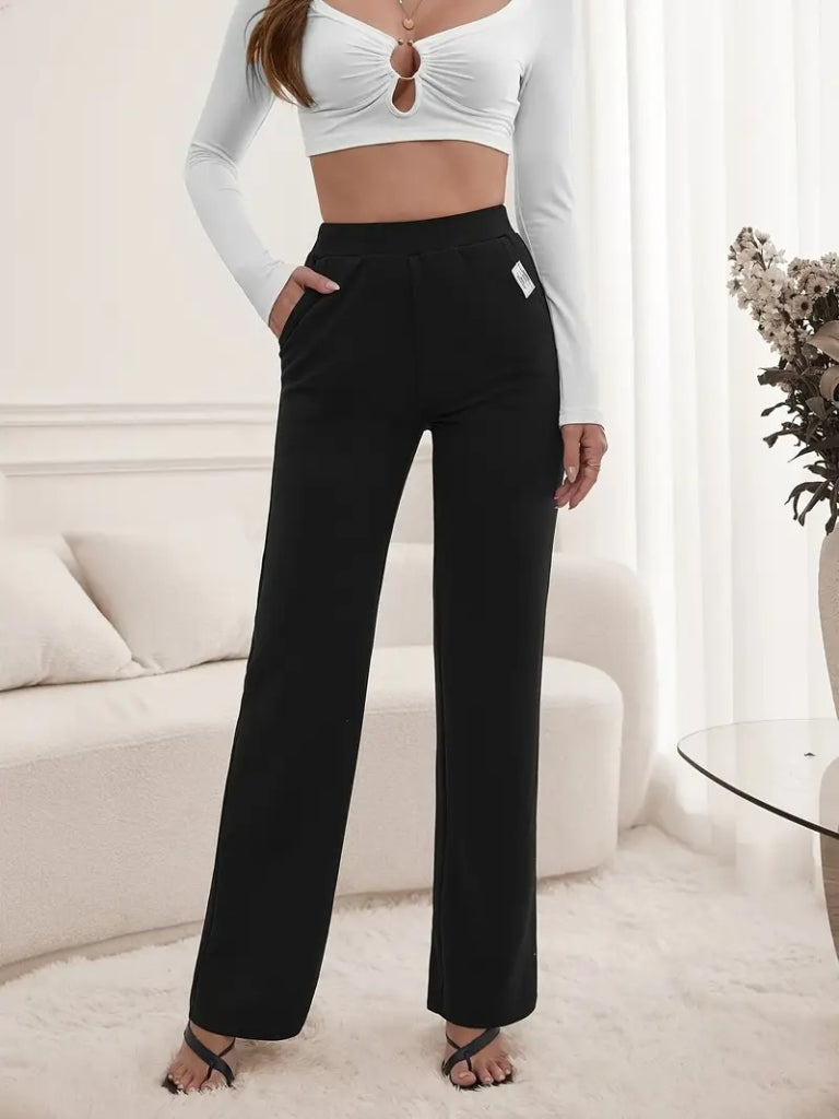 Kadın Yüksek Bel Cepli Geniş Kesim Ithal Krep Pantolon