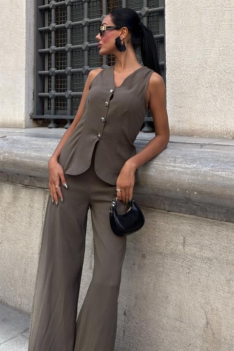Arkası Bağcıklı Yelek Plazza Pantolon Modal Takım 10202-08