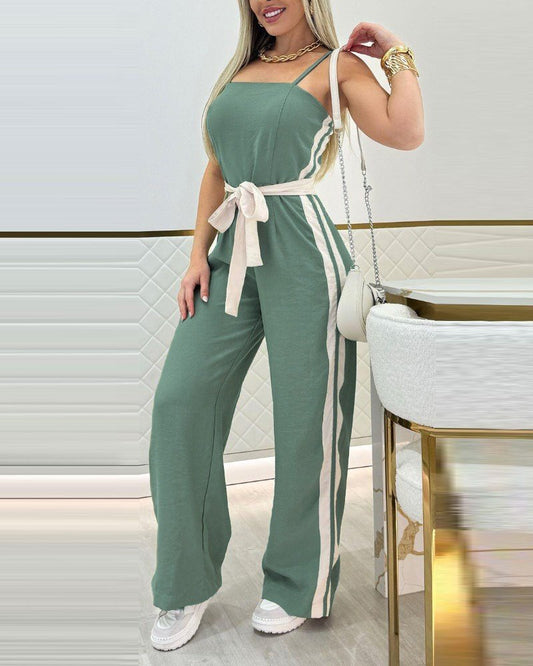 Kadın Ip Askılı Straplez Belden Kuşaklı Viskon Iki Iplik Tulum