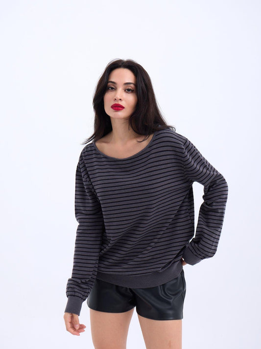 4215 TRİKO ÇİZGİLİ SALAŞ KAZAK-ANTRASİT-SİYAH