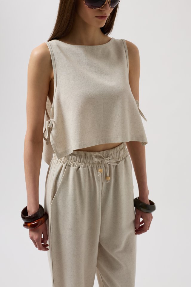 Yandan Bağlamalı Crop Bluz