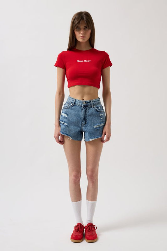 Nepo Baskılı Crop T-Shirt