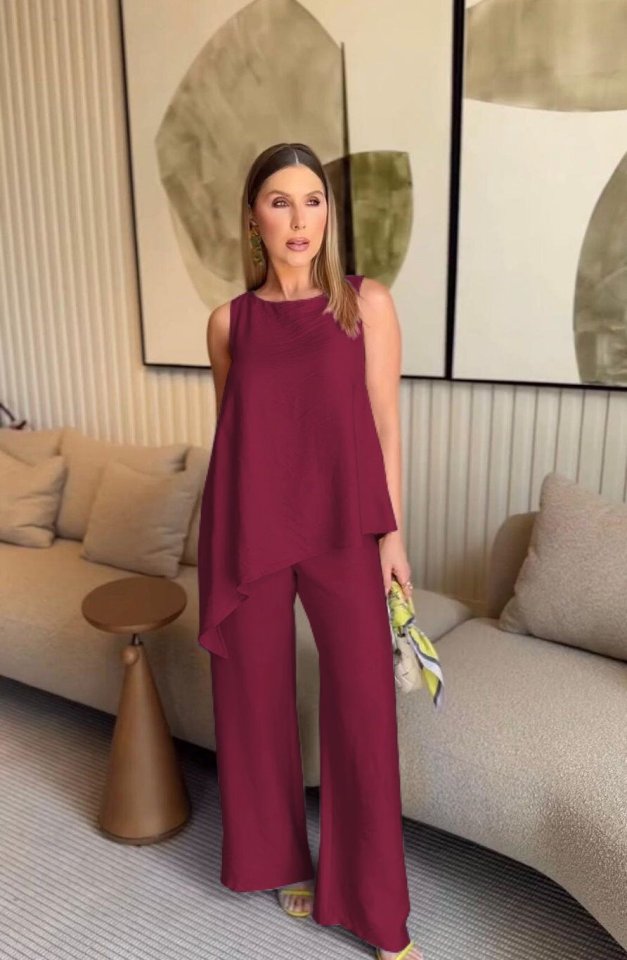 Asimetrik Bluz - Pantolon İkili Takım