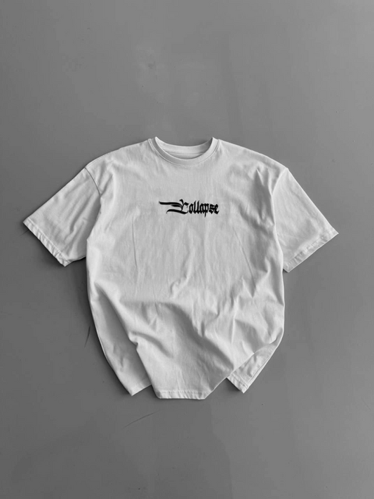 Baskılı Oversize Bisiklet Yaka T-shirt - Beyaz