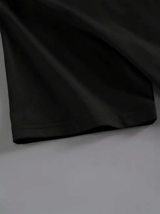 Baskılı Oversize Bisiklet Yaka T-shirt - Siyah