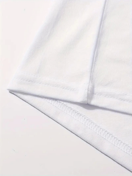 Baskılı Oversize Bisiklet Yaka T-shirt - Beyaz