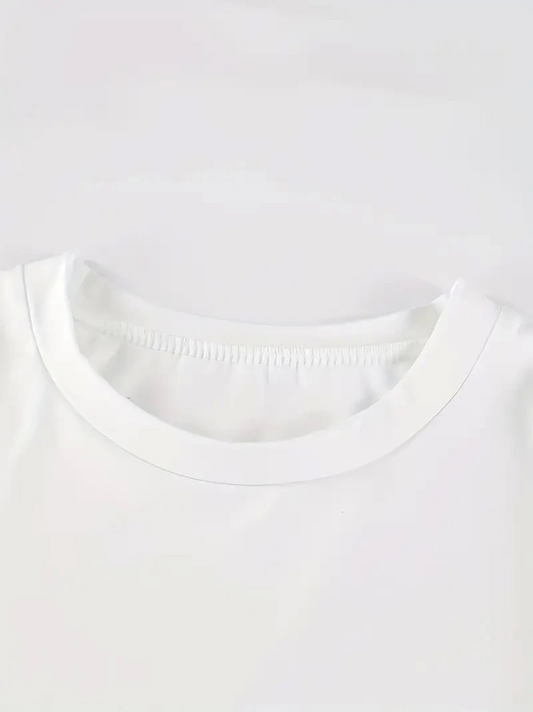 Baskılı Oversize Bisiklet Yaka T-shirt - Beyaz