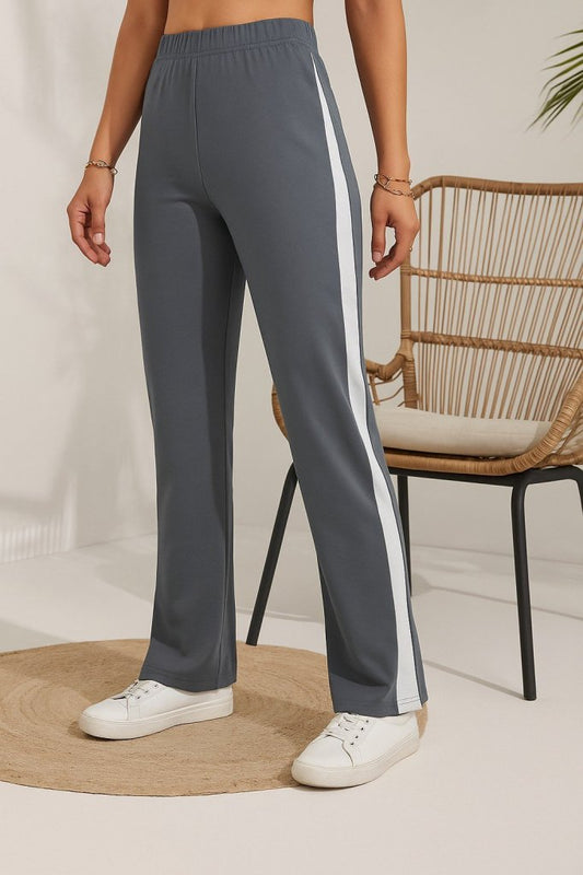 Kadın Yüksek Bel Yan şerit Detaylı Yırtmaçlı Viskon Iki Iplik Pantolon