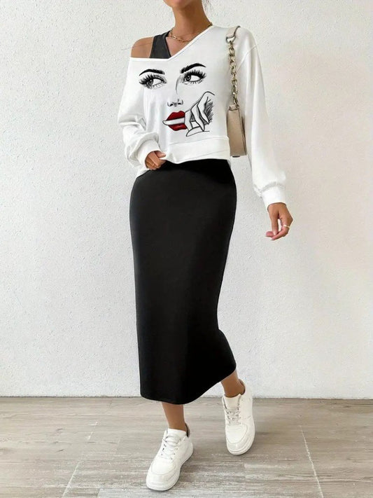 Kadın Askılı Yuvarlak Yaka Viskon Iki Iplik Elbise Ve V Yakalı Bluz Ikili Takım