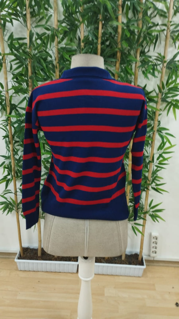 Kadın Uzun Kollu V Yaka çizgili Triko Bluz