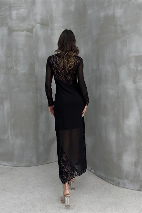 Almond Dantel Detaylı Tül Elbise 2659-8