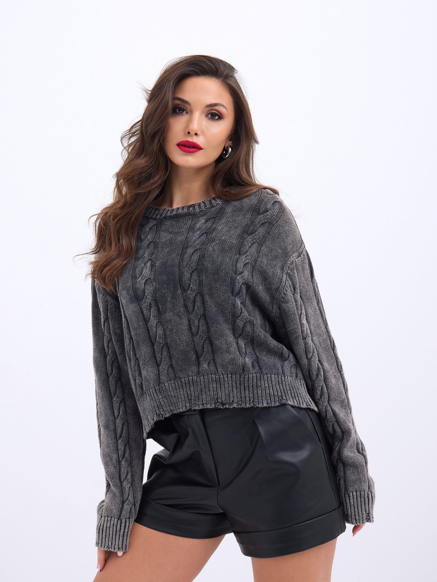 43331 TRİKO SAÇ ÖRGÜ KAZAK-ANTRASİT