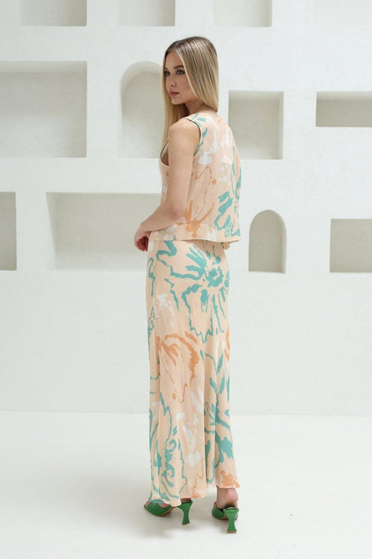 Bağcıklı Bluzlu Etek Takım - Pudra