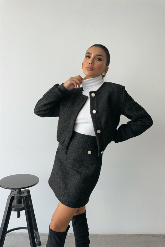 CHANEL CROP CEKET-KISA ETEK TAKIM - Siyah