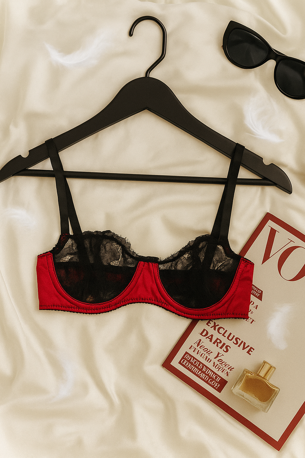 Kırmızı Siyah Dantelli Saten Sütyen Külot Takımı