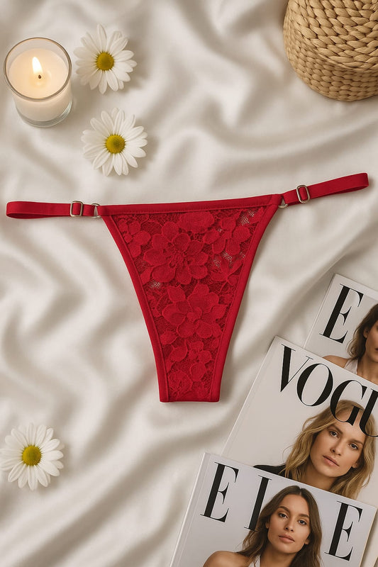 Kırmızı Transparan Dantel Bralet Külot İç Giyim Takımı