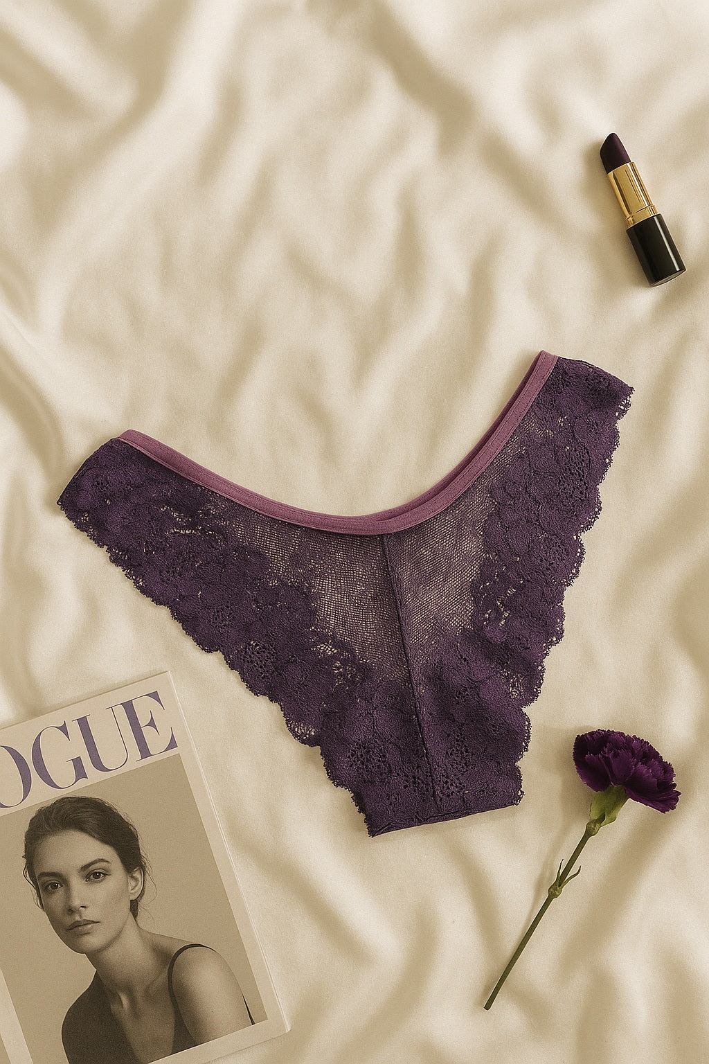 Mor Dantel Detaylı Push Up Sütyen Takımı