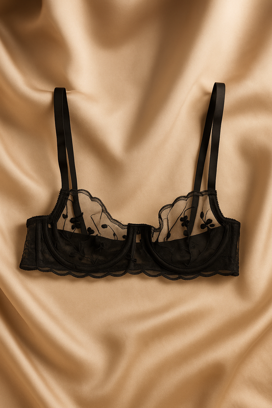 Siyah Çiçek Desenli Dantel Bralet Külot İç Giyim Takımı