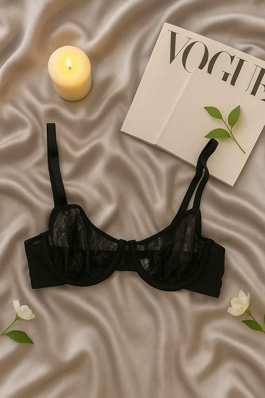 Siyah Dantel Transparan Sütyen String Takım