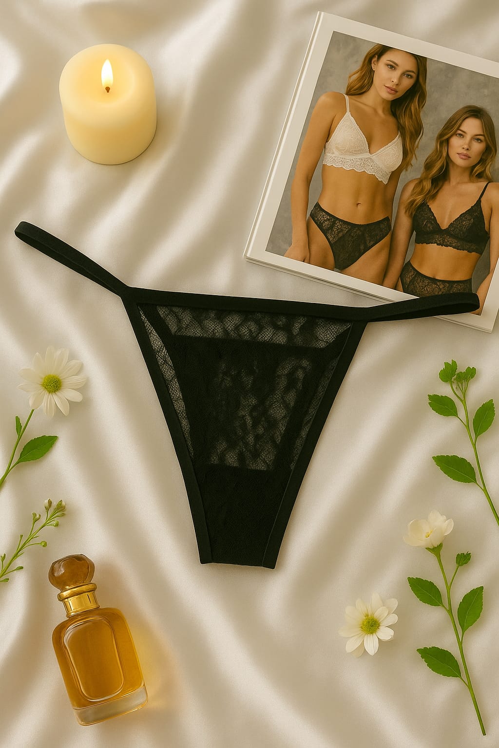 Siyah Transparan Dantel Büstiyer ve Tanga İç Giyim Takımı