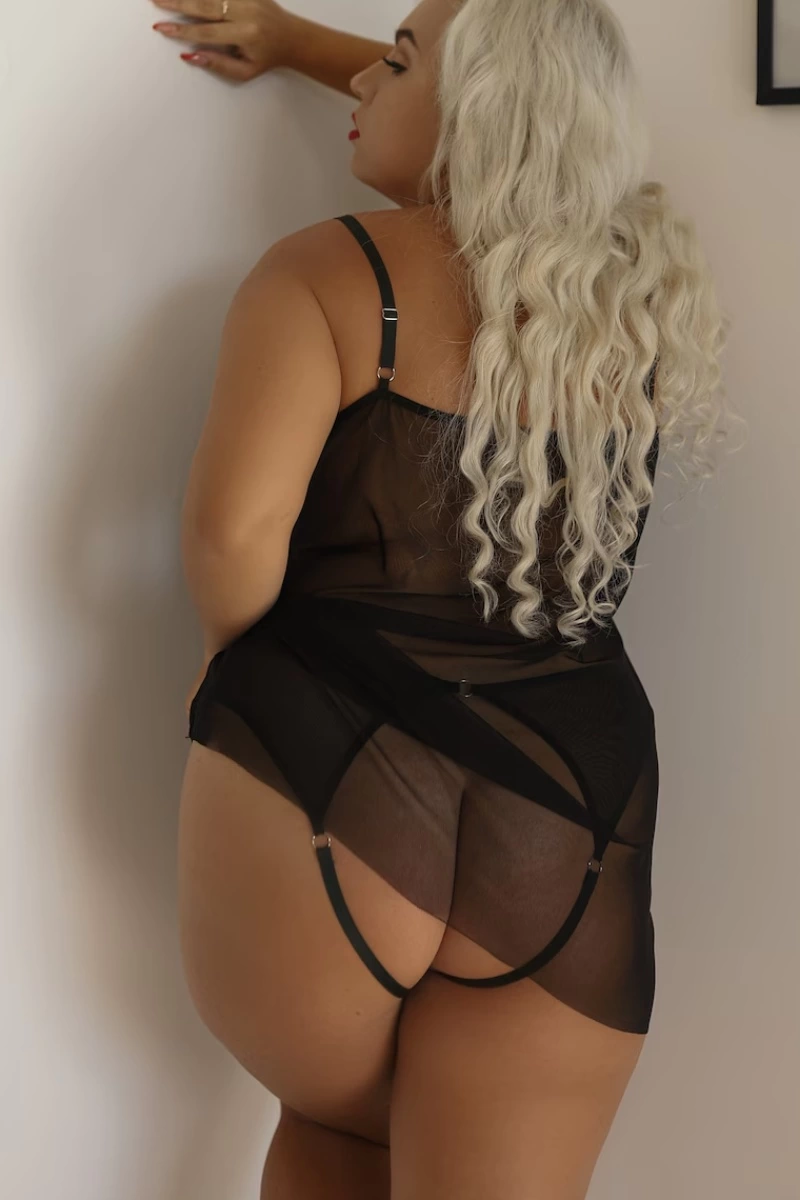 Siyah Transparan Büyük Beden Kısa Tül Fantazi Gecelik