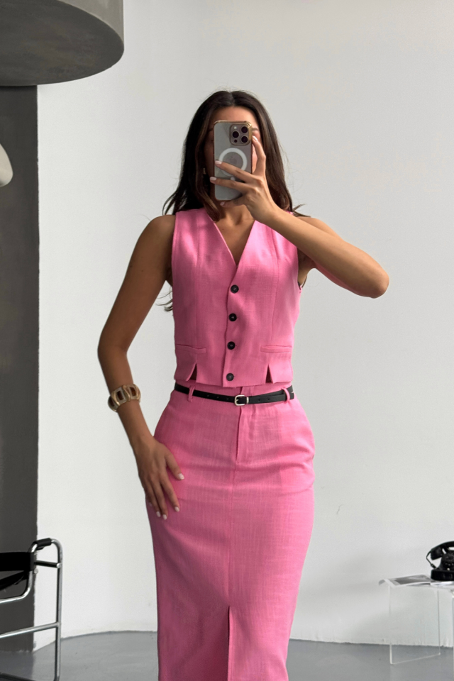 YELEK-ÖNDEN YIRTMAÇLI ETEK TK ŞANTUK KETEN - Pembe