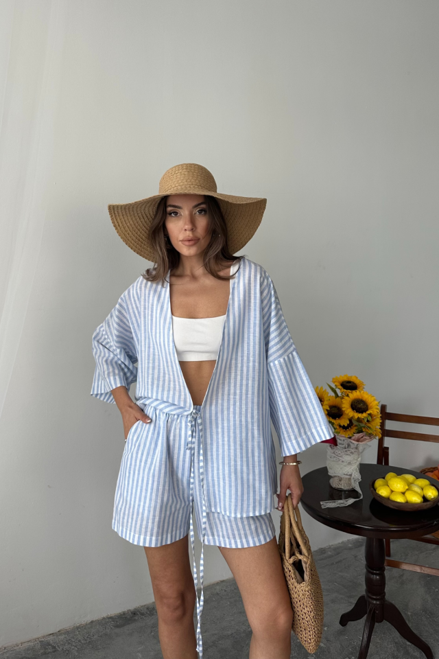 ÇİZGİLİ TUNİK -ŞORT TAKIM - Mavi