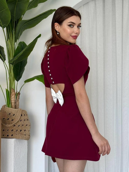 Alka İncili Fiyonk Detay Elbise