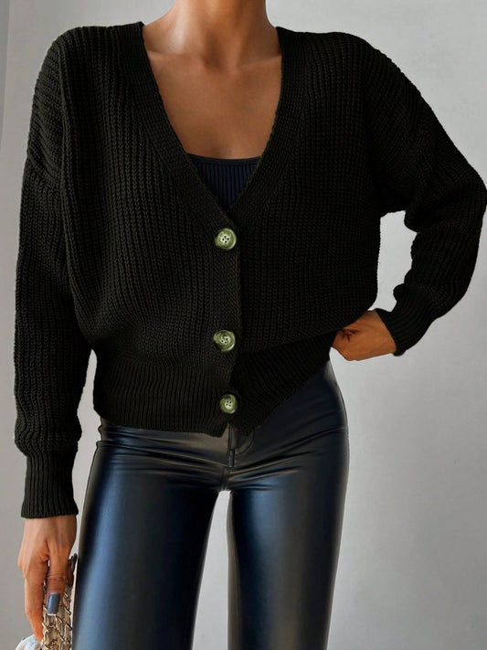 Kadın Uzun Kollu Düğme Detay Triko Hırka