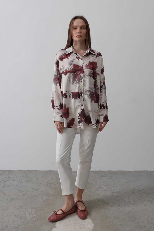 Baskılı Gömlek - Bordo