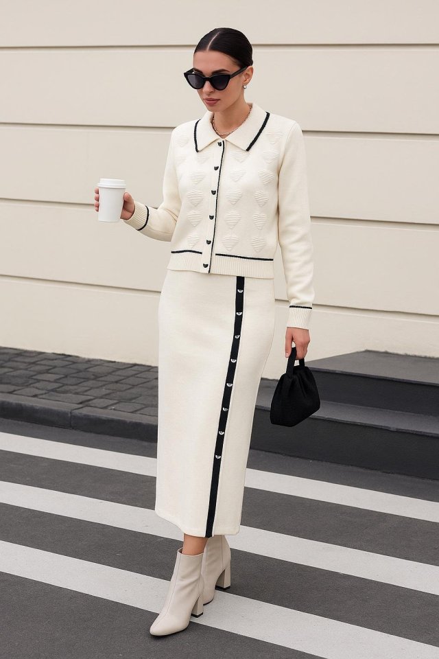 Kadın şerit Detay Ceket Ve Etek ıkılı Takım