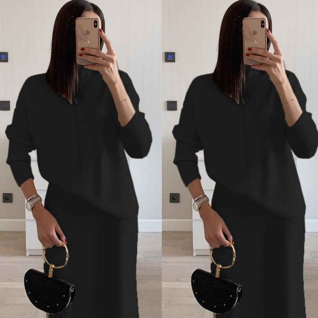 Kadın Uzun Kollu Boğazlı Kazak Ve Yanı Yırtmaçlı Etek Akrilik Ikili Takım