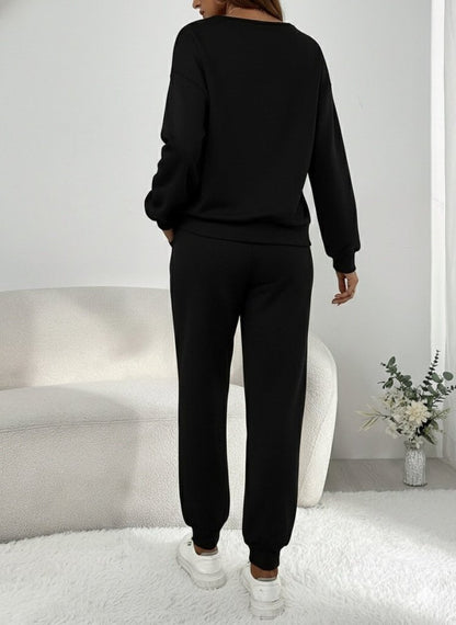 Kadın Uzun Kollu V Yakalı Pulpayetli Viskon Iki Iplik Bluz Ve Pantolon