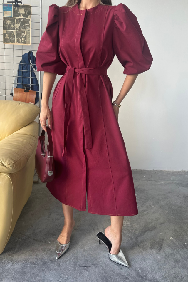TENCEL KARPUZ KOL ELBİSE - Bordo