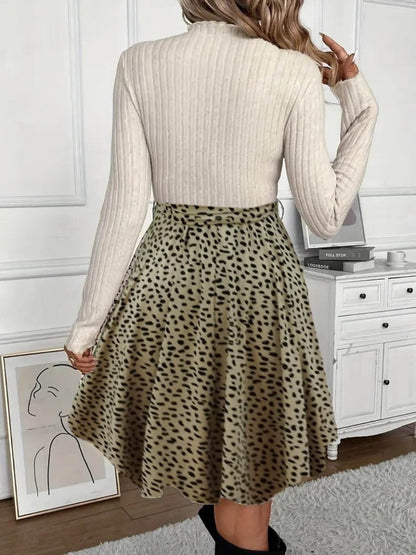 Kadın Uzun Kollu Balıkçı Yaka Belden Bağlamalı üst Kaşkorse Eteği Dalgıç Elbise