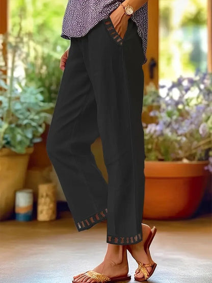 Kadın Beli Lastikli Bağcıklı Cep Ve Pantolon Ucu Güpür Detaylı Pantolon