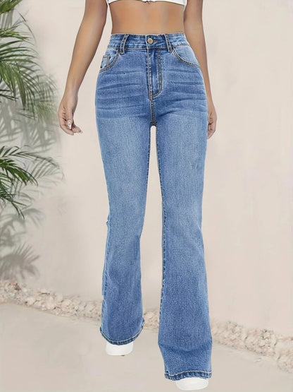 Kadın Yüksek Bel İspanyol Paça Kot Pantolon