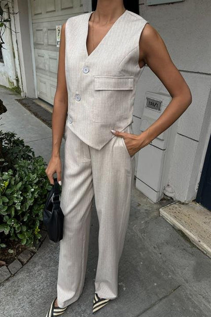 Yeleği Çapraz Detay Düğmeli Cepli Yelekli Takım 10150