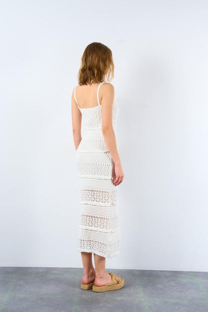 Ajurlu Astarlı Elbise - Ekru