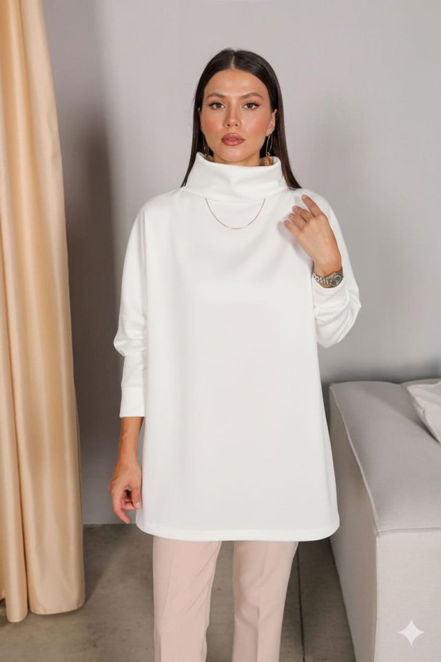 Kadın Uzun Kollu Balıkçı Yaka Scuba Tunik