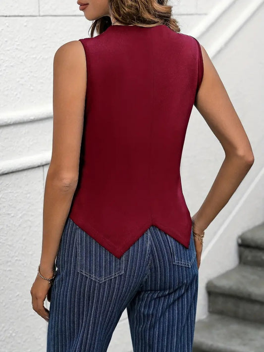 Kadın Sıfır Kollu V Yakalı önden Düğmeli Atlas Yelek