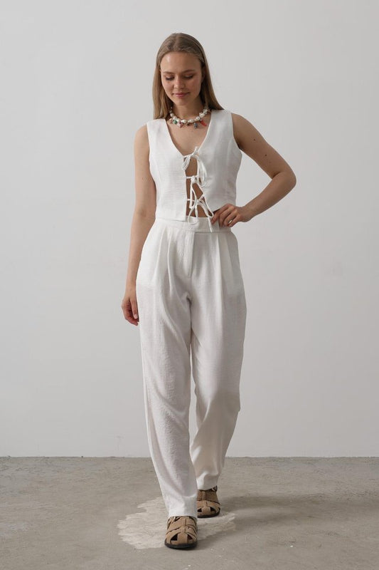 Bağlamalı Yelek - Beyaz