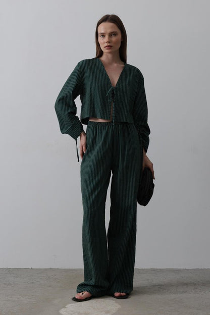 Önü Bağlamalı Crop Takım - Yeşil