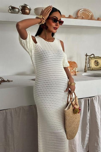 Omuz Detaylı Etek Ücü Püsküllü Triko Elbise 2862