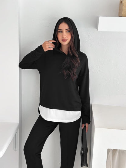 Kadın Kapşunlu Ve Atlet Detaylı Tunik Yüksek Bel Pantolunlu ıkılı Takım