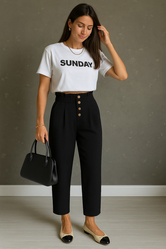 Kadın Yüksek Belli önden Düğmeli Ithal Keten Pantolon