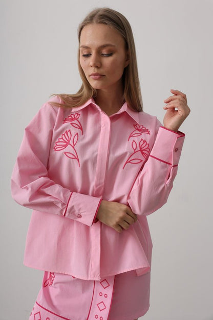 Nakış Detaylı Etekli Takım - Pembe