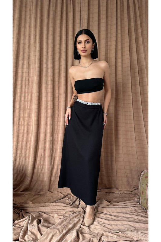 Siyah Beli Lastikli Etek
