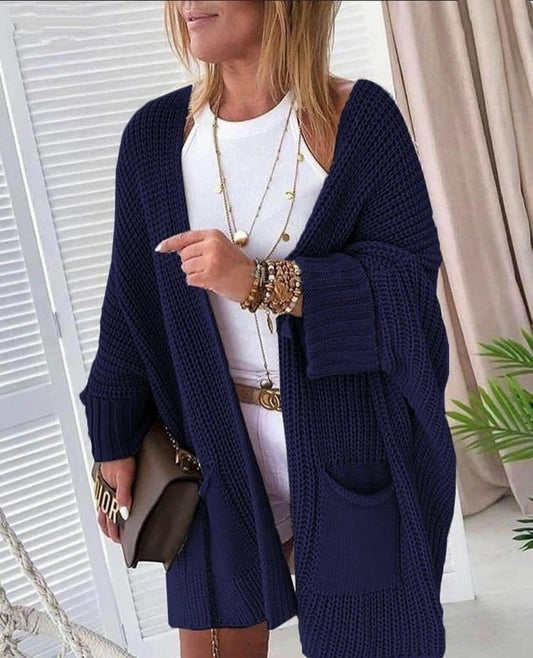 Oversize Kalıp Cepli Salaş Triko Hırka Laci